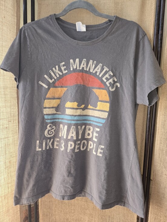 Port and Company Tops - Women's I Like Manatees Graphic Humor Tee Charcoal 100% Cotton XL